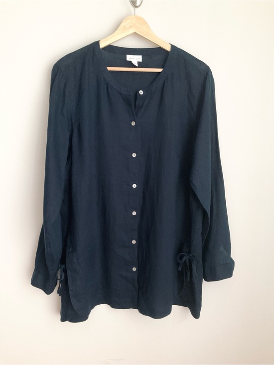 J. Jill Tops - J. Jill Love Linen Navy Blue Button Down Tunic Shirt Size Small